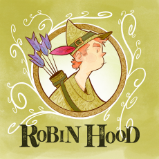 Aparece una imagen de Robin Hood, con un sombrero con una pluma y flechas.